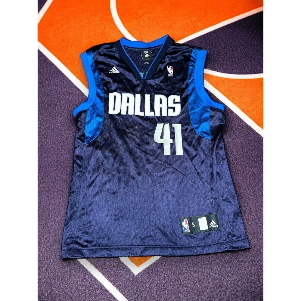 Adidas Mens Blue Dirk Nowitzki #41 Dallas Mavericks Basketball Jersey Sz Small